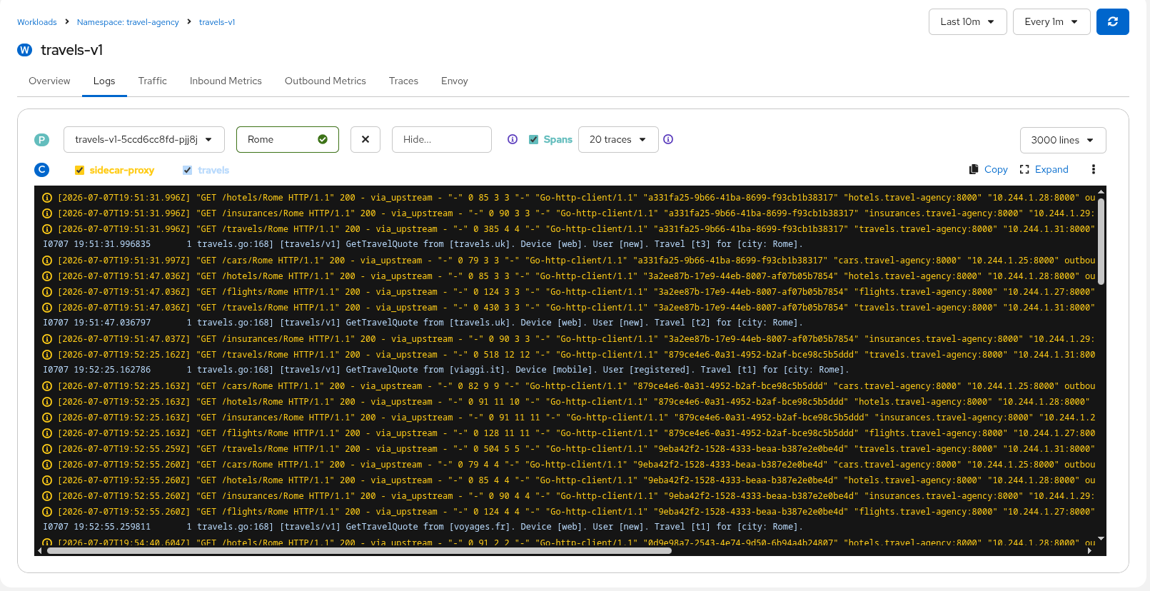 Travels-v1 Logs GetTravelQuote